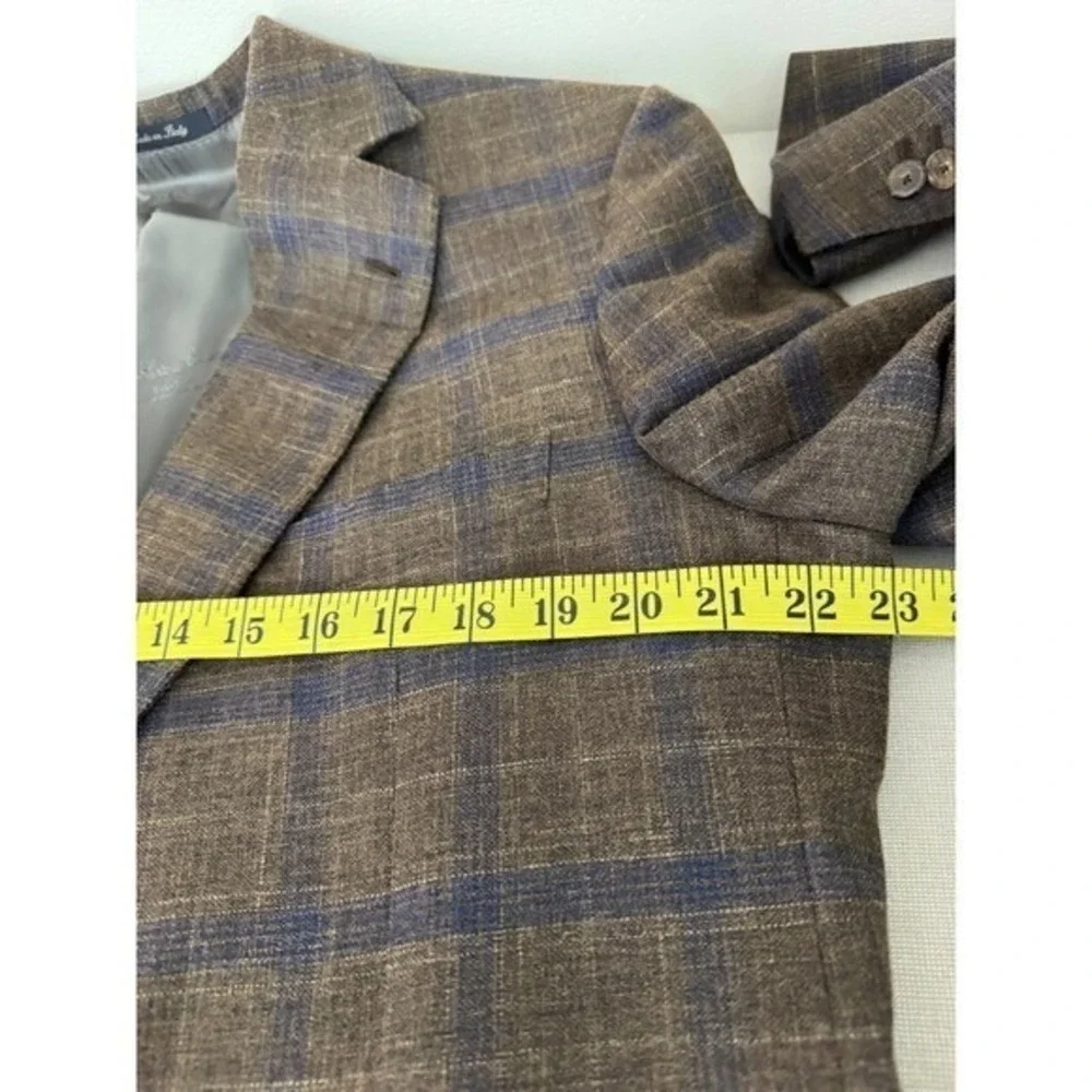 Sartoria Castangia Brown‎ Plaid 2 Button Blazer Wool/Silk/Linen 46 Brown/Blue